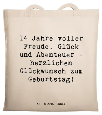Produktbild von Mr. & Mrs. Panda Schultasche Spruch 14. Geburtstag Freude - Transparent - Geschenk, Tote Bag, Tasche, Tragetasche, Beutel, Happy Birthday, unvergesslich, Shopping