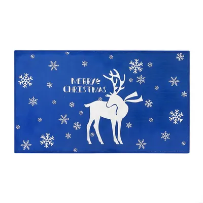 Imagen del producto de Alfombrilla navideña de 50x80 cm – Antideslizante y atrapasuciedad para interior y exterior – Alfombrilla de puerta con el mensaje "Feliz Navidad" – Azul