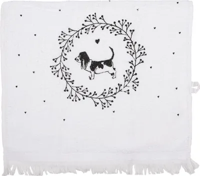 Produktbild von Clayre & Eef Gästehandtuch 40x66 cm Weiß Baumwolle Hund