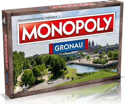 A Monopoly board game box featuring a scenic view of Gronau, Germany.