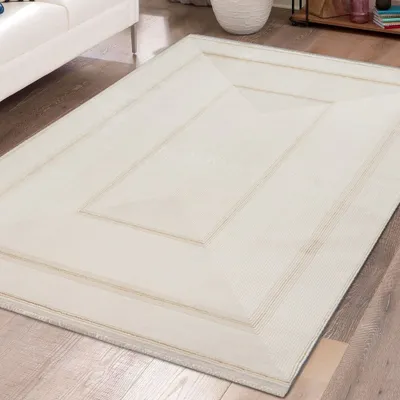 Image de Tapis de salon élégant avec franges bordure noble or Taille - 120 x 170 cm
