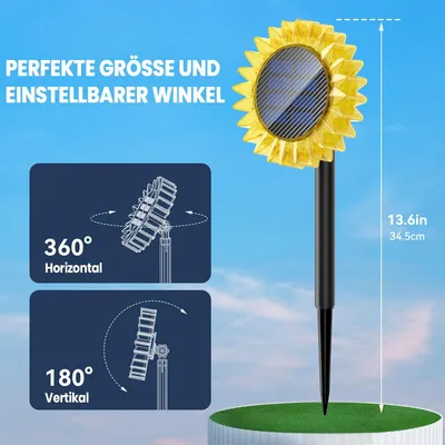 Produktbild von Solarlampen für Außen und Garten, Solar-Gartenleuchten wasserdicht, 34,5 cm Solarlichter für Wand, Rasen, Garten und Gehweg