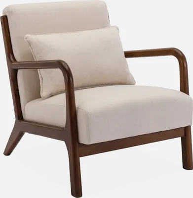 Immagine prodotto di Poltrona scandinava in tessuto beige e legno di hevea , Beige