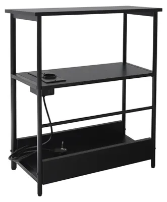 Beistelltisch mit Steckdose & USB, 2 Ablagen, 58x45x18 cm, schwarz
