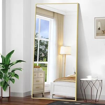 Produktbild von Ganzkörperspiegel 192 x 85 cm, Rechteckiger Standspiegel mit Gold Aluminiumrahmen, Groß Wandspiegel Bodenspiegel für Schlafzimmer, Eingangsbereich, Flur, Heimdekorationn