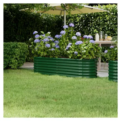 Produktbild von Hochbeet aus pulverbeschichtetem Stahl, rostbeständig, Pflanzkasten für Garten, Balkon, Terrasse, grün, 152 x 40 x 36 cm