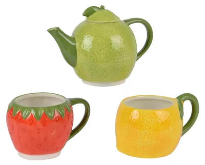 Image de Service à thé Decoris « Fruits » en dolomite, h 24 cm