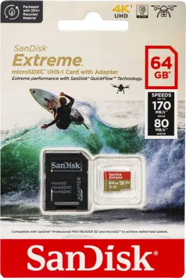 Zdjęcie produktu dla SanDisk microSDXC 64GB Extreme A2 C10 V30 UHS-I U3