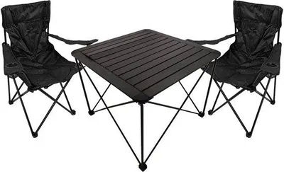 Imagen del producto de Juego de tres piezas plegables para camping, que incluye mesa y sillas para uso en exteriores