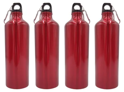 Image de 4x Gourde en aluminium 1 litre rouge avec mousqueton Gourde de sport