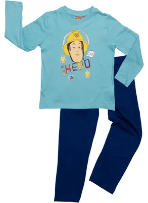 Produktbild von Feuerwehrmann Sam Schlafanzug für Jungen - Be a hero Kinder Pyjama Set Langarm Oberteil mit Hose Blau 122-128