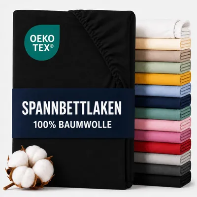 Productafbeelding van Komfortec jersey hoeslaken, 180x200 cm, 100% katoen, zwart, AI-gegenereerde afbeelding