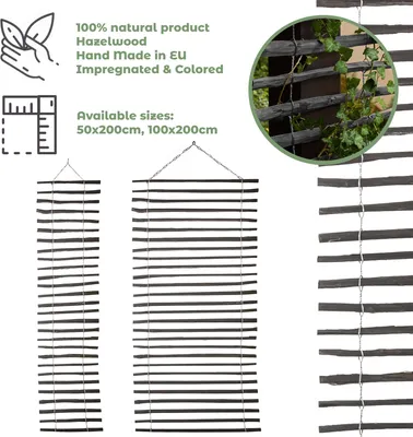 Produktbild von BOGATECO Rankgitter aus Haselnuss für Kletterpflanzen | 100 x 200 cm | Holz Rankhilfe Perfekt für den Garten | Schwarz