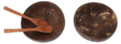 Imagen del producto de 2 juegos de cuencos de cáscara de coco, versátiles, seguros y saludables, resistentes al calor. Incluyen cuchara de madera, ideales para el hogar y la cocina