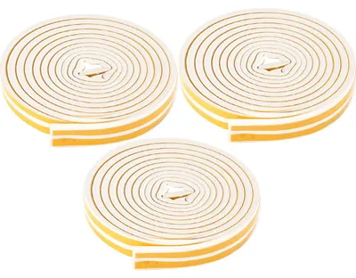 Image de 3 bandes d'étanchéité pour portes-fenêtres de 5 m, insonorisantes, autocollantes, blanches, 9 x 6 mm