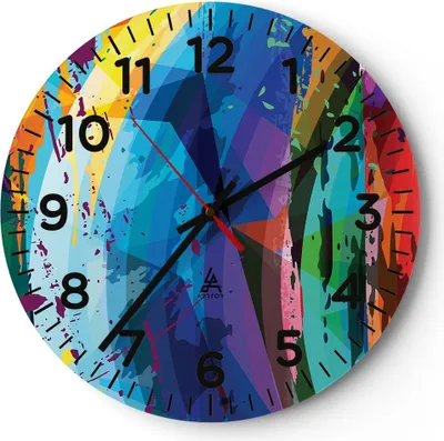 Produktbild von Wanduhr - Rund - Glasuhr - Abstraktion modern - 30x30cm - Schleichendes Uhrwerk - Lautlos - zum Aufhängen bereit - Dekoration Modern - Wanddekoration aus Glas - C4AR30x30-3660