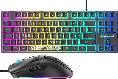 Produktbild von Gaming-Tastatur und -Maus, kabelgebundene RGB-Tastatur mit mechanischem Gefühl + 6400 einstellbare DPI-Gaming-Maus, beleuchtete Tastenkappe, für PS4