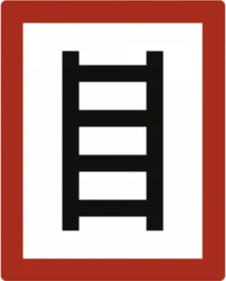 A sign indicating a place to attach a ladder.