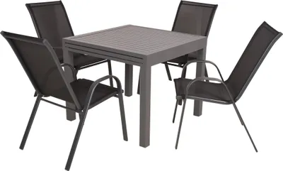 Produktbild von Garten-Sitzgruppe IRMA 5-tlg. - Kunststoff, Schwarz | Gartenmöbel-Set Gartengarnitur Garten-Essgruppe mit Stühlen und Esstisch