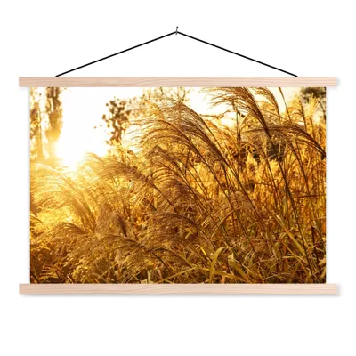 Produktbild von MuchoWow® Textilposter Pampasgras - Sonne - Gras 120x80 cm mit holzfarbenen Rahmen - Aufhängeset