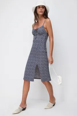 Produktbild von Minikleid mit Blumenmuster und Schlitz, Dark Navy, M