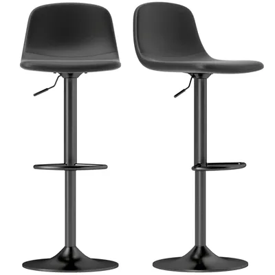 Produktbild von 2er-Set Barhocker, Barstühle mit Kunstlederbezug, drehbar, mit Rückenlehne und Fußstütze, Metallbasis, Schwarz