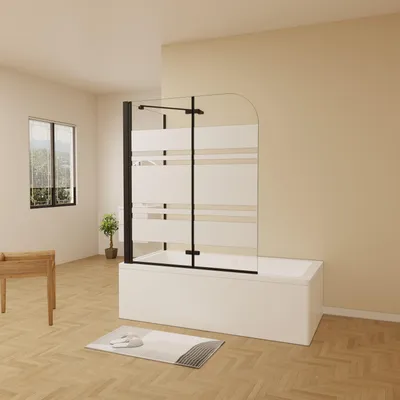 Produktbild von AICA 90cmx140cm Badewannenaufsatz Schwarz mit Blickdichten 6mm NANO ESG-glas mit 65cm Seitenwand 2-teilig Faltwand Badewannenfaltwand Badewanne Duschabtrennung Duschwand