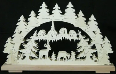 Produktbild von Schwibbogen mit Waldtieren Kirche Dorf und Beleuchtung BxHxT 50x31x7cm NEU