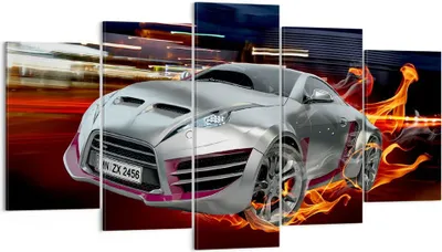 Produktbild von Bild auf Leinwand - Leinwandbild - Sportwagen Feuer Rauch - 160x85cm - Wand Bild - Wanddeko - Leinwanddruck - Bilder - Kunstdruck - Wanddekoration - Leinwand bilder - Wandkunst - EA160x85-2690
