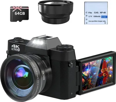 Produktbild von Fine Life Pro 4K Digitalkamera, 48MP Fotokamera mit 180° Flip 3.0" Bildschirm, 16X Digitalzoom Kompaktkamera mit Weitwinkel Linse und Macro Linse