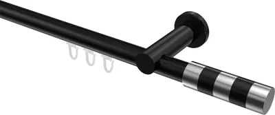 Produktbild von Interdeco Innenlaufstange / Gardinenstange mit Innenlauf Schwarz, Typ Platon Mavell (Zylinder Bicolor), 20 mm Ø 1-läufig, 160 cm