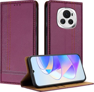 Obrázek produktu pro Pouzdro na mobilní telefon pro Honor Magic6 kožené flipové ochranné pouzdro s funkcí stojánku fialové