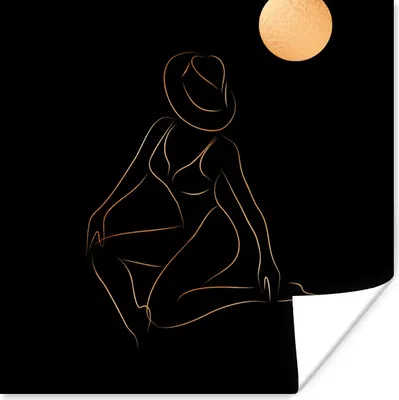 Produktbild von MuchoWow® Poster Frau - Mond - Gold - Schwarz 75x75 cm - Wand Dekoration