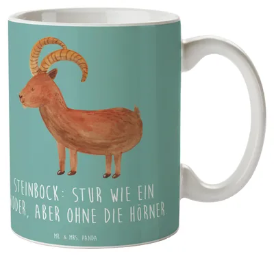 Produktbild von Mr. & Mrs. Panda Teetasse Steinbock Entschlossen - Meeresbrise - Geschenk, Tasse, Erde Element, Geschenke Sternzeichen, Keramiktasse, Bodenständigkeit, Humor, Kaffeetasse