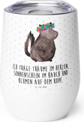 Produktbild von Mr. & Mrs. Panda Thermobecher Stinktier Mädchen - Weiß - Geschenk, Weintumbler, Yoga, Raubtier, thermosbecher, Skunk, Wildtier, kaffee tasse, Thermo Becher, Reisebecher
