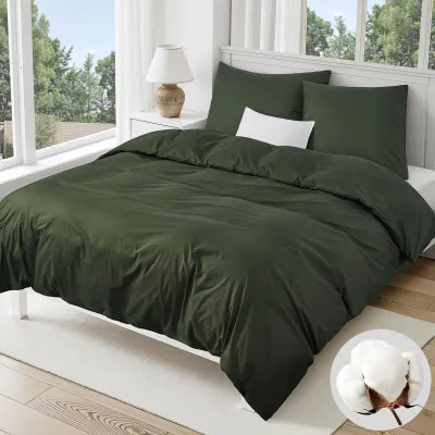 Productafbeelding van Bettenset, 220 x 240 cm - 100% katoen, olijgroen met rits