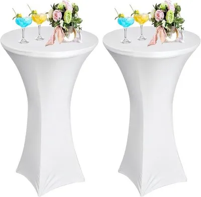 Produktbild von Set mit 2 Cocktail Tischbezüge, Reckable Tischbezüge für Party, Einbautischbezüge für Hochzeiten und Geburtstage, Weiß