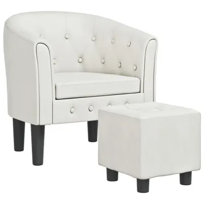 Image de vidaXL Fauteuil club avec repose-pieds Blanc Similicuir