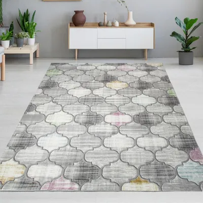 Obrázok produktu pre Dizajnový koberec s marockým vzorom Sivý s farebnými akcentmi Veľkosť - 80 x 150 cm