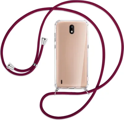 Produktbild von Handykette Backcover-Schutzhülle mit Band (Metall silberfarben) für Nokia 1.3 - dunkelrot