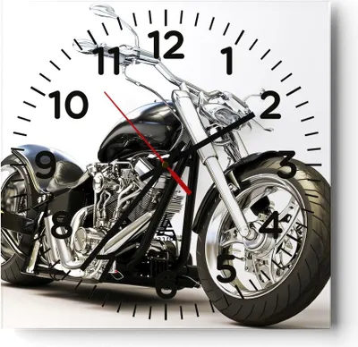 Produktbild von Wanduhr - Quadrat - Glasuhr - Motorrad Motor Geschwindigkeit Chrom - 40x40cm - Schleichendes Uhrwerk - Lautlos - zum Aufhängen bereit - Dekoration Modern - Wanddekoration aus Glas - C4AC40x40-2427
