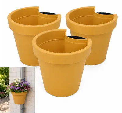 Produktbild von Benza Regenrohr Blumentopf Ockergelb – 3er-Set – Ø 23,5 x 21 cm – Polypropylen – 90 % Recyclingmaterial