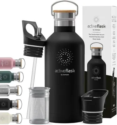 Image de Bouteille isotherme en acier inoxydable, sans BPA, avec 3 couvercles, pour le sport et le vélo