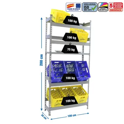 Produktbild von Simonrack Getränkekistenregal SIMONBOTTLE 8425437087905 grau 100,0 x 30,0 x 200,0 cm