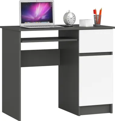 Produktbild von PC-Schreibtisch AKORD PIKSEL rechts Graphitgrau Front Weiß B90 x H77 x T50 cm