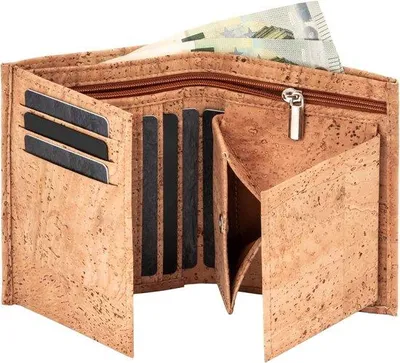 Produktbild von Unyqoos® Herren-Portemonnaie aus veganem Kork – Premium RFID-Schutz, 6 Kartenfächer, Münzfach & 2 Scheinfächer, wasserabweisend, Beige, Large