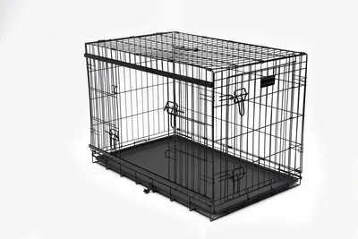 Produktbild von Qoozi Pet Hundebox M faltbar – 76 x 48 x 53 cm – 2 Türen inkl. Schiebetür – stabile Drahtkonstruktion – Schwarz – QZ1121514