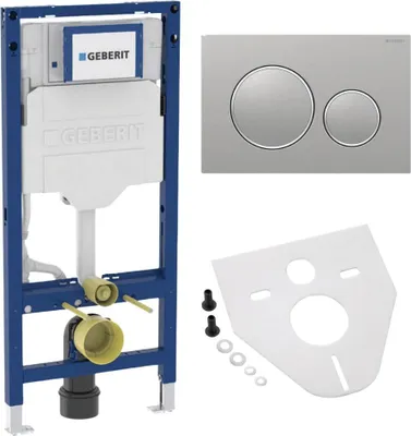 Produktbild von BADfabrik24 Geberit Duofix Element für Wand-WC, 112 cm, mit Sigma UP-Spülkasten 12 cm + Geberit Sigma20 Betätigungsplatte für 2-Mengen-Spülung Edelstahl gebürstet, Easy-to-clean / poliert inkl. Montageset für Wand-WC