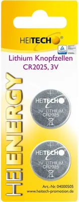 Immagine prodotto di Pile a bottone al litio Heitech, confezione da 2, CR2025, 150 mAh, 3 V