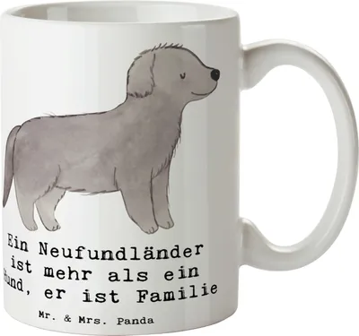 Produktbild von Mr. & Mrs. Panda Tasse Neufundländer Familie - Weiß - Geschenk, Teetasse, Kaffeetasse, Freund, Hunderassen Eigenschaften, treuer Begleiter, Kaffeebecher, Beschreibung
